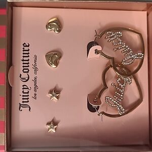 NEW Juicy Couture Gold Heart Hoop Rhinestone Earrings Set